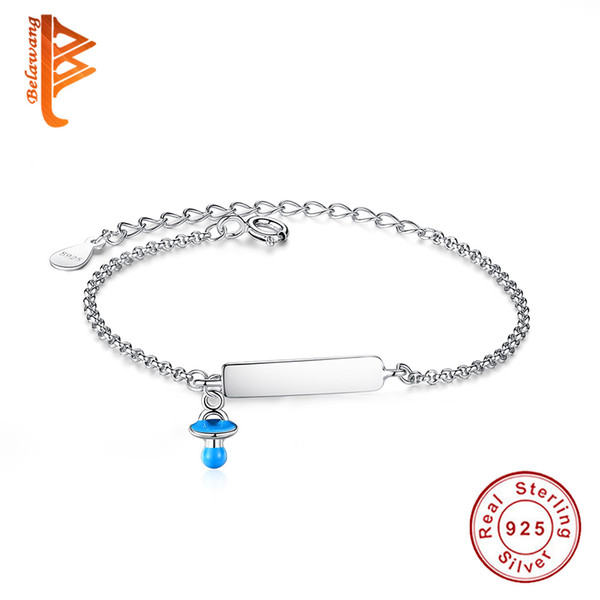 BELAWANG Personalized Free Engraved Name Customized Bracelet 925 Sterling Silver Feeding Bottle Bracelet With Blue Enamel Women Jewelry Gift