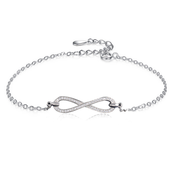 BELAWANG Exquisite 925 Sterling Silver Crystal Infinity Bracelet for Women Link Chain Lobster Clasp Charms Bracelet Bangle Authentic Jewelry