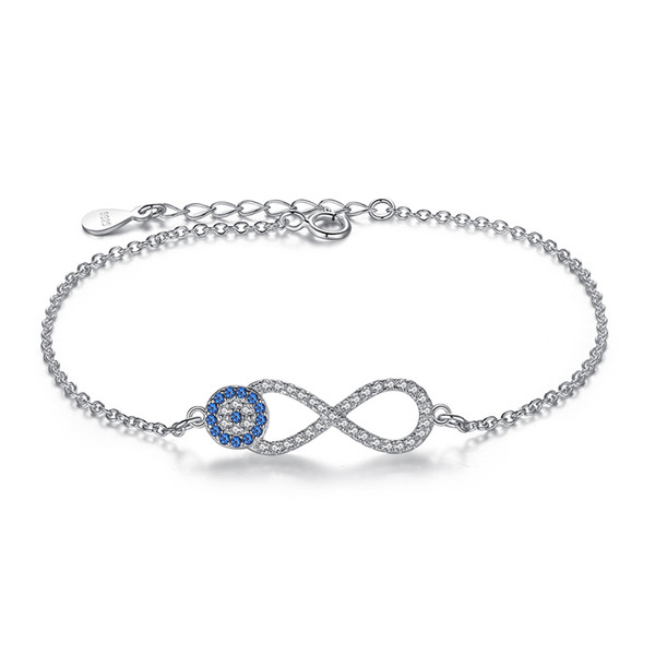 BELAWANG Forever Love 925 Sterling Silver Bracelets Cubic Zirconia Evil Eye&Infinity Charms Bracelet with Adjustable Link Chain For Lover