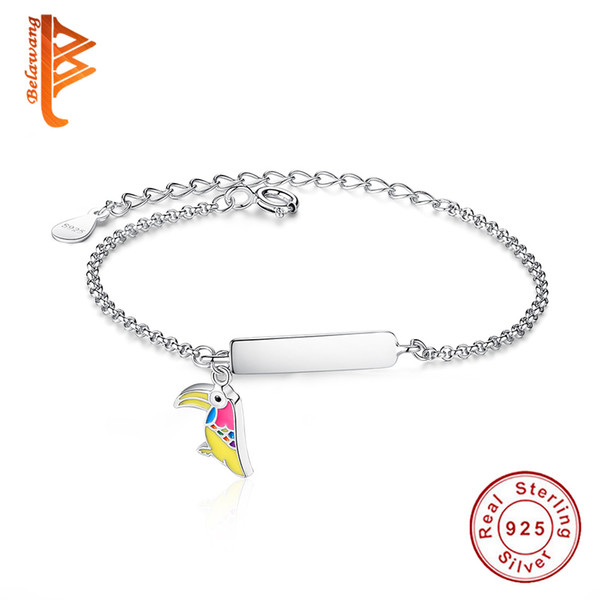 BELAWANG Customized Children Woodpecker Bird Bracelet Fashion Enamel Chain Link Adjustable Bracelets for Kids Silver Jewelry