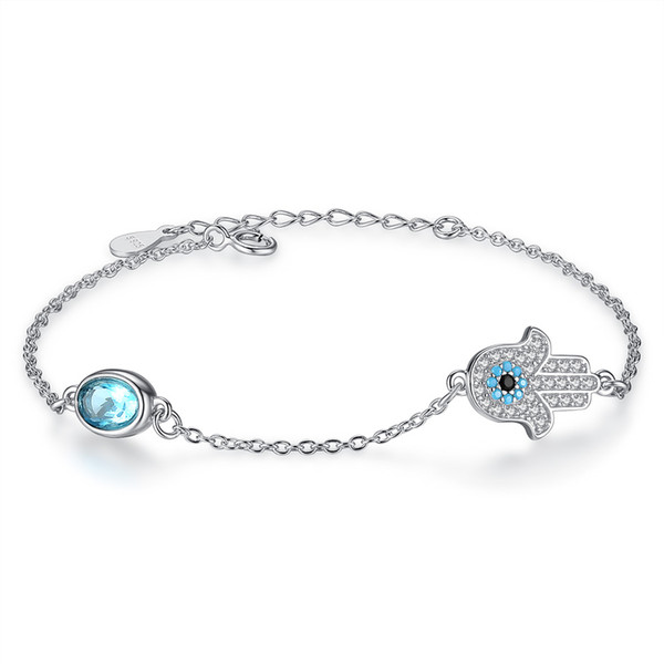 BELAWANG Fashion Jewelry Hamas Hand&Evil Eye Bracelets With White CZ 925 Sterling Silver Blue Crystal Bracelets For Women Girls Party Gift