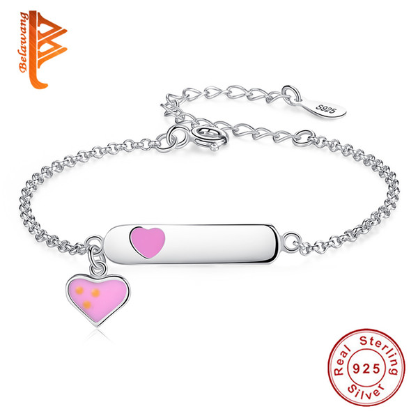 BELAWANG New Arrival Genuine 925 Sterling Silver Sweet Heart Enamel Link Bracelet Engrave Name Custom Original Bracelet Children Jewelry