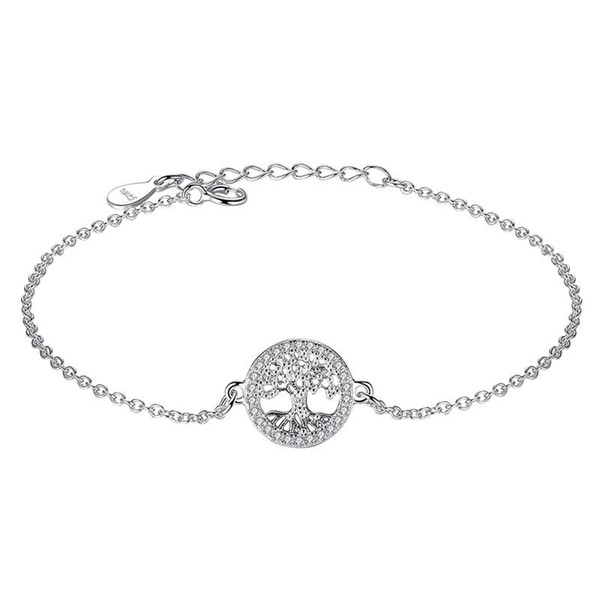 BELAWANG Exquisite 925 Sterling Silver Family Tree of Life Bracelets Fashion Jewelry with Cubic Zirconia For women Lover Christmas Day Gift