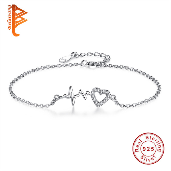 BELAWANG 925 Sterling Silver Heart Charms Bracelet with Link Chain Thumping Heartbeat Bracelet for Women Valentine's Day Jewelry