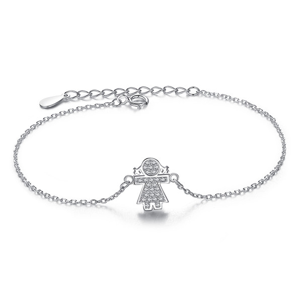 BELAWANG Authentic 100% 925 Sterling Silver Link Chain Bracelet Cute Girls Charm Cubic Zirconia Micro Pave CZ Crystal Bracelet Jewelry