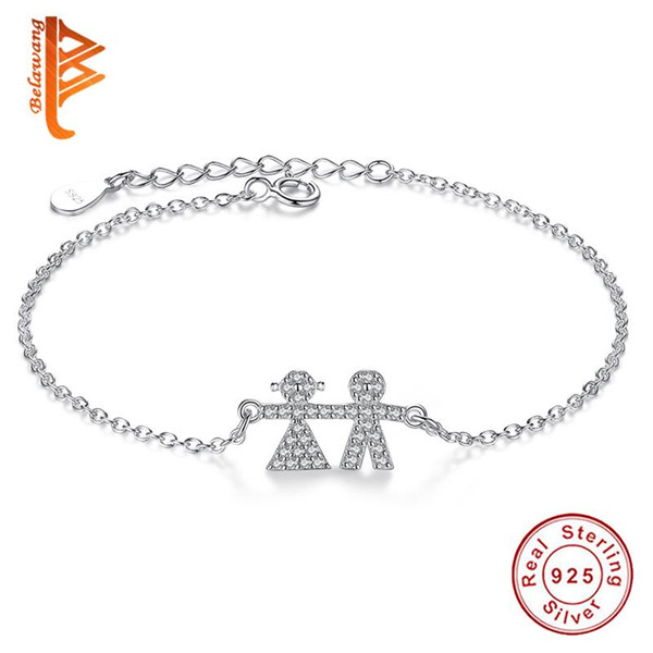 BELAWANG Cut Charm Bracelets 925 Sterling Silver Link Chain Bracelets with Boy&Girl Shape For Women New European Style Christmas Sale