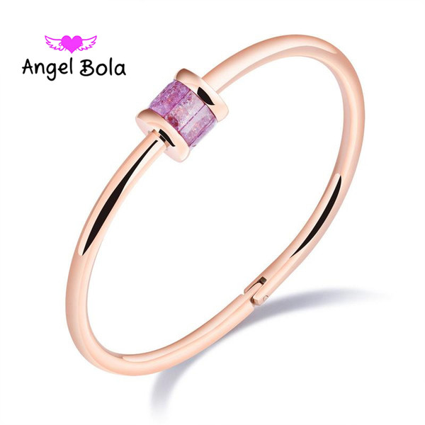 Fashion romance of stainless steel colored diamonds minimalist ring rose gold ladies bracelet personalized buckle design opening gift