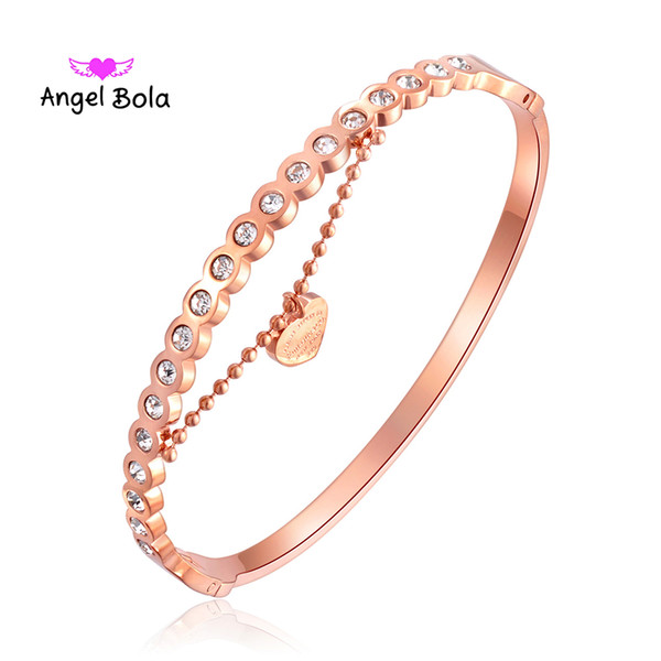 Fashion Woman Luxury Rose Gold Color Bangle CZ Bracelets & Bangle for Women Wedding Party Jewelry Never Fade