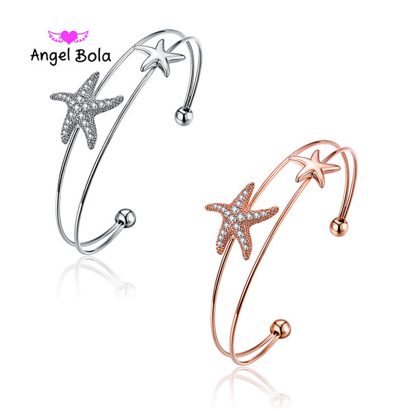 Fashion Crystal Rhinestone Starfish Charm Bracelets & Bangles Gold Color Multilayer Elastic Chain Jewelry for Women