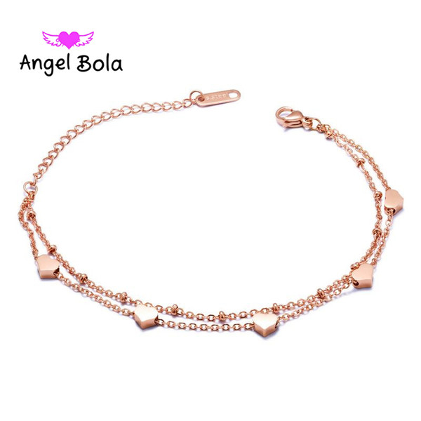 Fate Love Bohemia Double layers Heart Charm Bracelet Women Rose Gold Color Exteneded Link Chain Gift Never Fade Drop Shipping