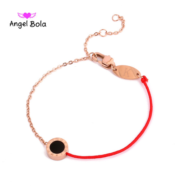 2018 new transfer stainless steel black Roman numerals red rope rose gold half chain bracelet