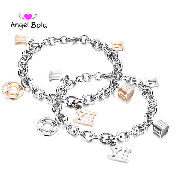 Fashion romance Roman Numerals Stainless Steel Bracelet Women's Scarf Jewelry Girls Bracelet Girlfriend's Birthday Gift Female Chain