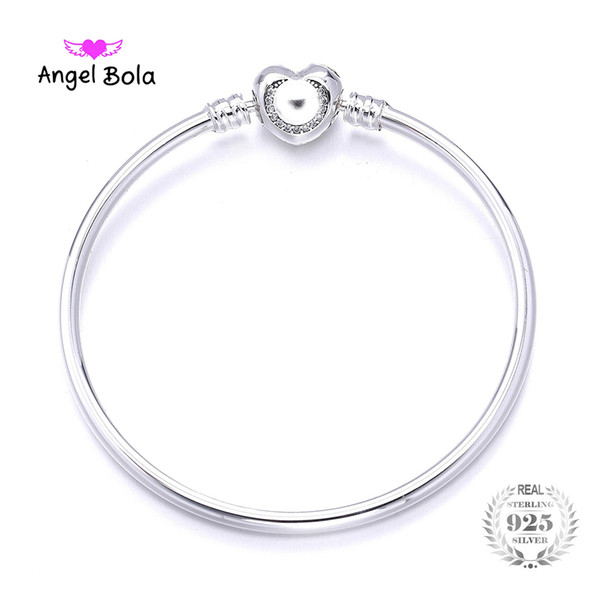 Pandora Top Quality Moments Always In My Heart Silver With Crystal Bangle Fit Bead Charm 925 Sterling Silver Europe Jewelry