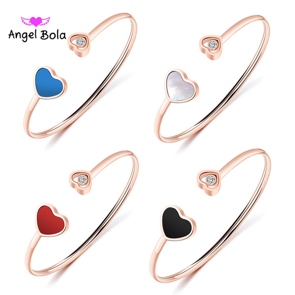 New Arrival High Quality Gift Jewelry Classic Rose gold color Titanium Steel Women Shell Double hearts Bangle/Bracelet