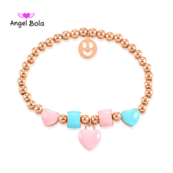 Fashion Lovely Rose Gold Pink Smiley Face Red And Blue Heart-shaped Thin Bracelet Women's Jewelry Bracelets On The Hands Of Women