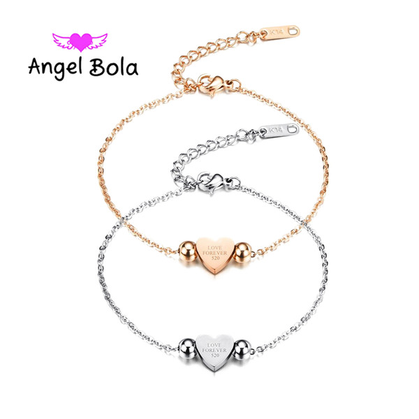 Fashion Heart Shape Bracelet Stainless Steel Rose Gold Color Bangle Ladies Romance Style Wedding Engagement Charm Women Jewelry