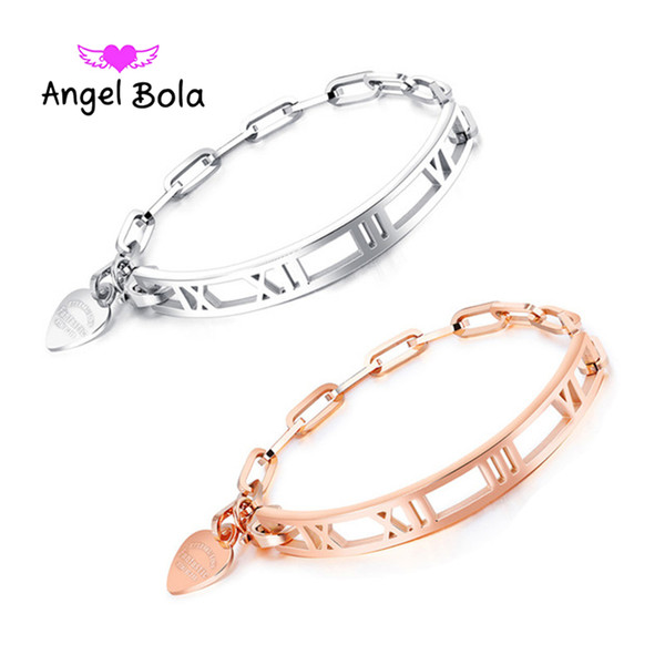 Popular classic Exaggerated personality Roman numerals titanium steel vacuum electroplating rose gold not fading lady bracelet