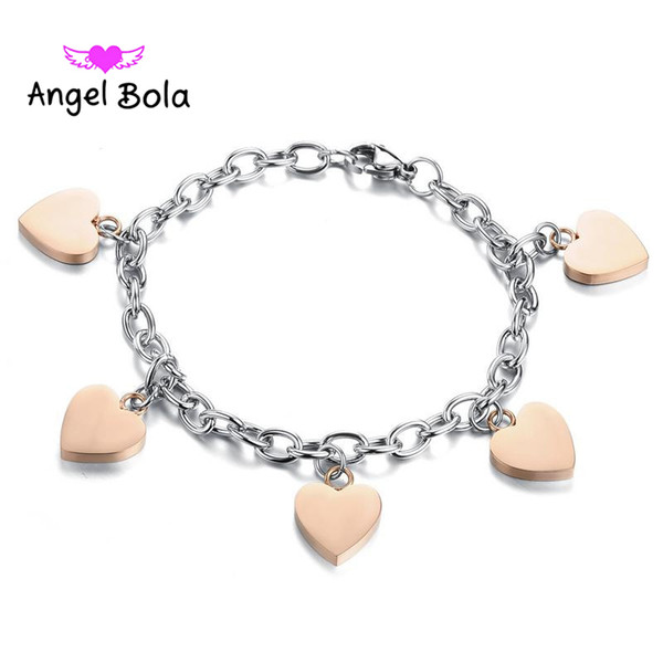 New luxurious romantic High Quality stainless steel girl bracelet cute college style rose gold love smooth bracelet for women