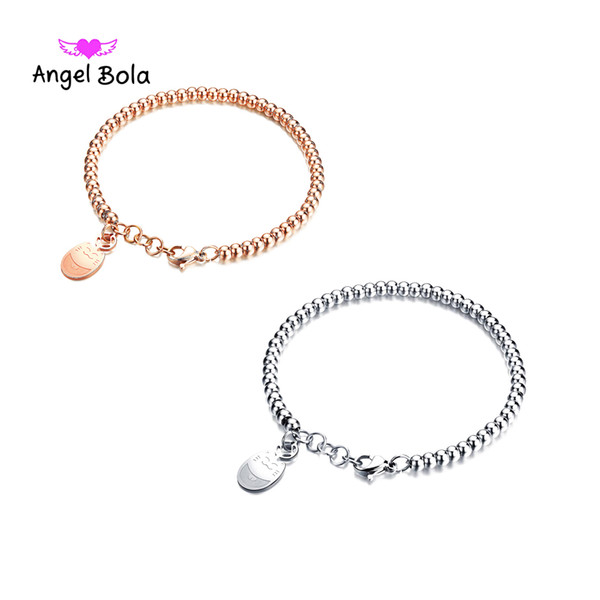 2018 Fashion Women's Stainless Steel Bracelets Rose Gold Color Bead Bracelet Jewelry Lucky Cat Bead Bracelet Gift Wholesale