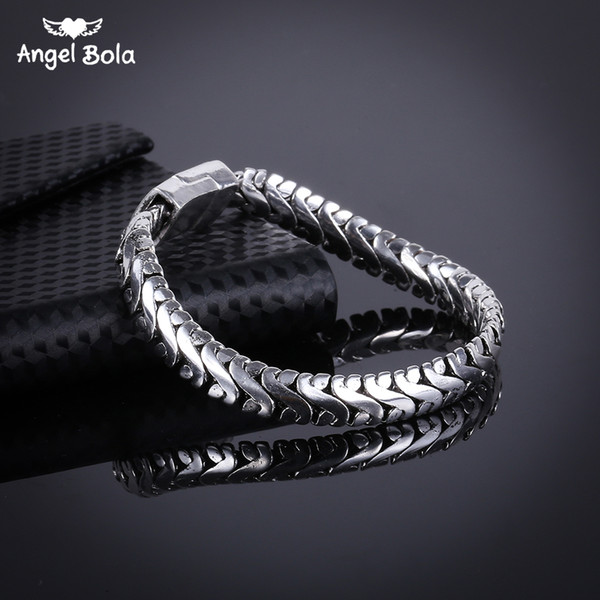 21cm Mens Women Ancient Silver Copper Plating6mm Interlock Snake Bones Link Chain Bracelet