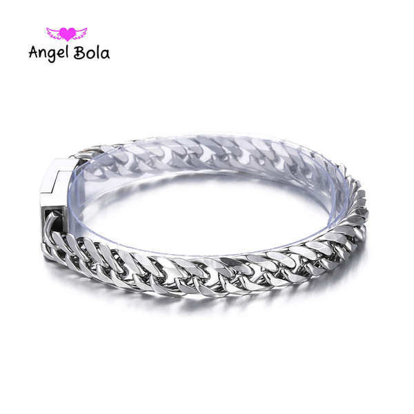 Fashion New Link Chain Stainless Steel Bangles Women 8.5MM Wide Mens Buddha Bracelet 2018 Bicycle Chain Wristband