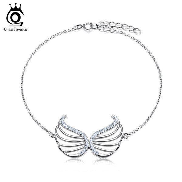 Platinum Plated Bracelet with 30 Pieces AAA Zircon Wing Shape Charm Bracelet for Woman Wholesale OB33