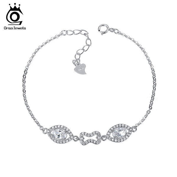 Orsa Jewelry 925 Sterling Silver Bracelet for Women with Cubic Zircon Crystal Charm Bracelets Wedding Jewelry SB01