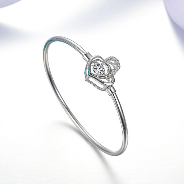 ORSA JEWELS Real 925 Sterling Silver Bangles Jewelry For Women Romantic Heart Shape AAA Cubic Zircon Fashion Bangle Jewelry SB15