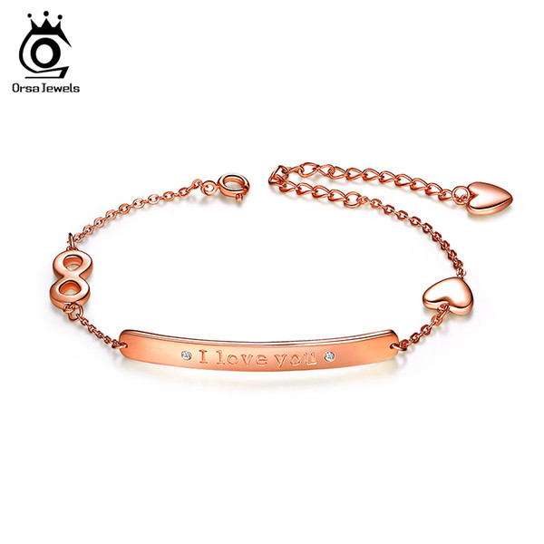 ORSA JEWELS New Arrival Rose Gold Color Bracelet with Paved Zirconia CZ Adjustable Chain For Girl Friend Charm Jewelry OB47