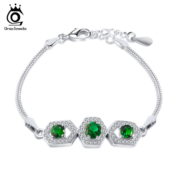 ORSA JEWELS Bracelets For Women Charm Bracelet Cute Style AAA Green Cubic Zircon Female Bracelet Party Jewelry OB51