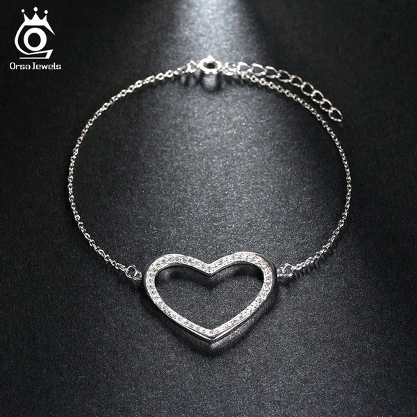 Hot Sale Love Heart Design Charms Austrian Cubic Zircon Platinum Plated Bracelet Gift for Women OB40