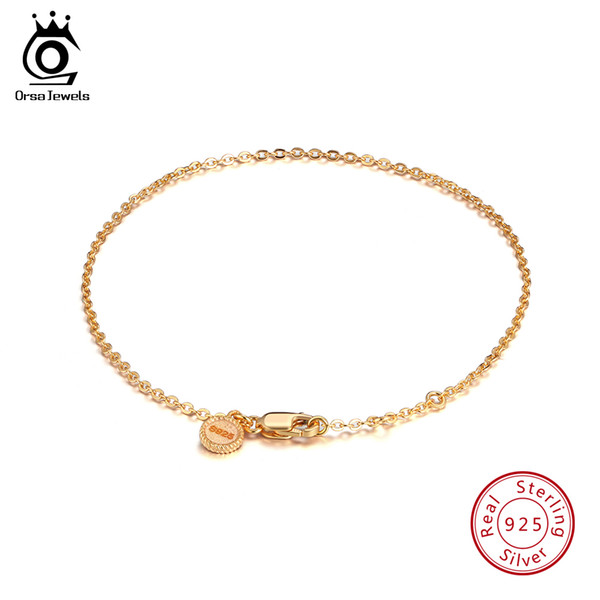 ORSA JEWELS 925 Sterling Silver Women Bracelets Gold-color Elegant Bracelet Lobster-claw-clasp Fashion Jewelry For Girl SB28