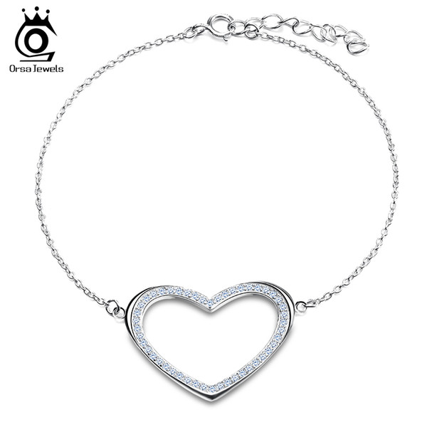 ORSA JEWELS High Quality Heart Shape Design Paved Luxury AAA Austrian Crystal Silver Color Bracelet&Bangle OBB40