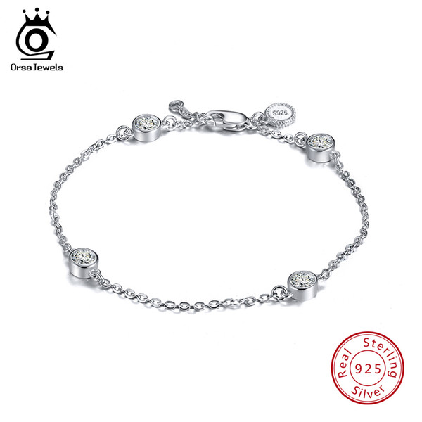 ORSA JEWELS 925 Sterling Silver Women Bracelets 4 Pieces Round Shape AAA Cubic Zircon Fashion Bracelet Jewelry Female Gift SB26