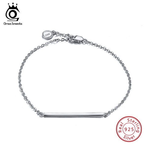 ORSA JEWELS Women 925 Sterling Silver Bracelets Perfect Polished Simple Bar Design Chain Bracelet Fashion Female Jewelry SB23