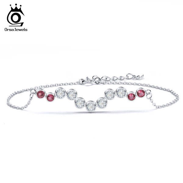 ORSA JEWELS Bracelet For Women Fashion Cubic Zircon Love Gift Vintage Silver Color Bracelets Bangles OBB38