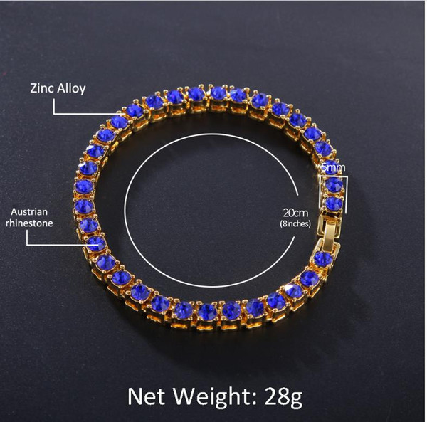 New European and American hip hop fashion personality trend hip hop-drainage drill alloy bracelet color Rhinestone men's tennis chain