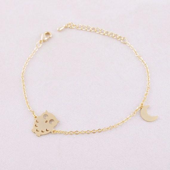 2018 Fashion Gold-color bracelets The owl and the moon bracelets for women gift wholesale free shipping