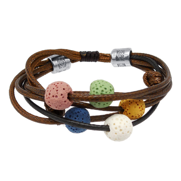 Colorful Lava Rock Jewelry Natural Porous and Absorb Diffuser Essential Oil Lava Therapy Adjustable Bracelet FOR Women