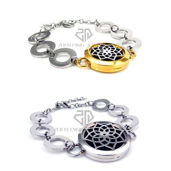 Round Silver and Gold Lotus Desgin(25-30mm) with Circle Band Aromatherapy / Essential Oils Diffuser Locket Bracelet