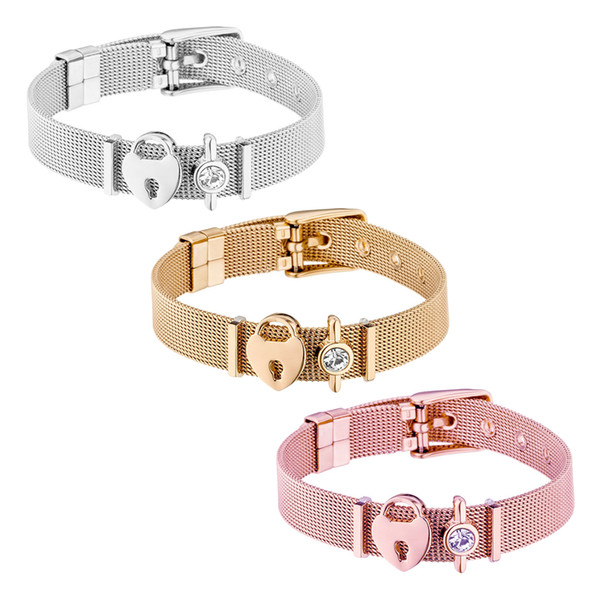 Trendy Mesh Belt Bracelet DIY Jewelry Adjustable Stainless Steel Bangle Bracelet Crystal Charm for Women Girls