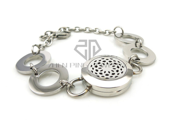 Round Silver Lotus (20-30mm) Magnetic Perfume Lockets with Circle Band Aromatherapy / Essential Oils Lockets Bracelet Jewelry