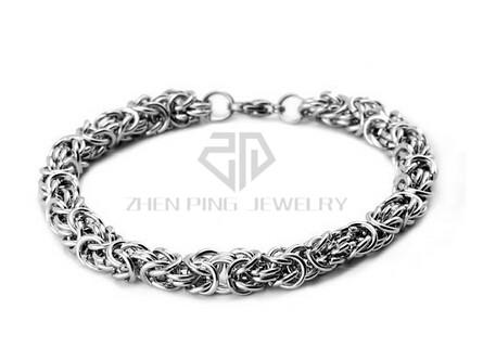 Free Shipping Men's 316L Stainless Steel Round Silver Color Byzantine Chain Bangle Bracelet with Lobster Clasp