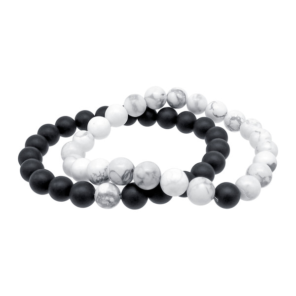 White and Black Classic Natural Stone Yin Yang Beaded Bracelets for Men Women Best Friend Gift