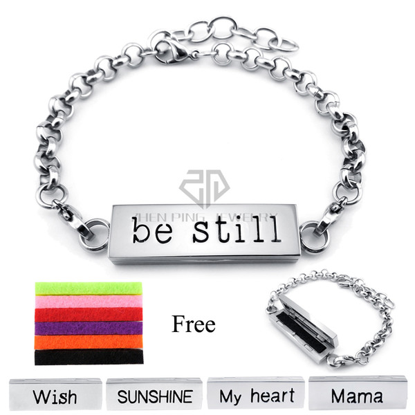 Square 35MM*10MM Silver Sunshine Stainless Steel Essential Oils Aromatherapy Bracelet My Heart Perfume Diffuser Bracelet for Women