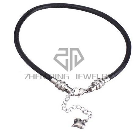 Free Shipping Black Real Leather Charms Bracelet with Stainless Steel and Genuine Leather Bracelet with Lobster Clasps