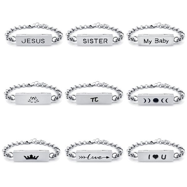 Engraved Inspirational Words Bar Diffuser Bracelet Essential Oil Stainless Steel 35mm*10mm Bar Loceket Jewelry for Women