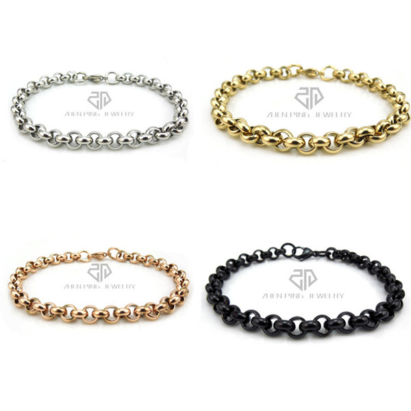 Free Shipping Steel ,Gold,Rose Gold and Black Color Stainless Steel Round Rolo Chain DIY Bracelet