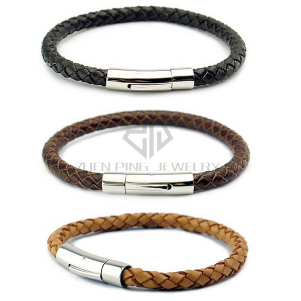 New Genuine Leather Mens Bracelet Bangle Braided Cord with Durable 316L Stainless Steel 6mm leather bracelet Magnetic Clasp