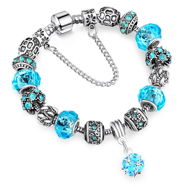 European Authentic BEADS jewelry silver plated beads Charm Bracelets & Bangles Crystal&Glass Beads Bracelets For Women DIY Jewellery AA123